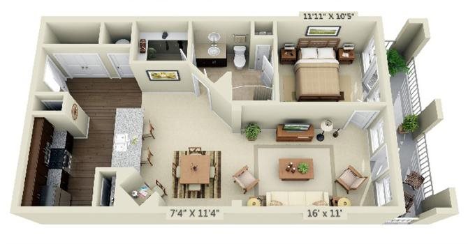 1 bed 1 bath Floor Plan Dogwood - Creekstone at RTP 1 bed 1 bath Floor Plan Dogwood - Creekstone at RTP